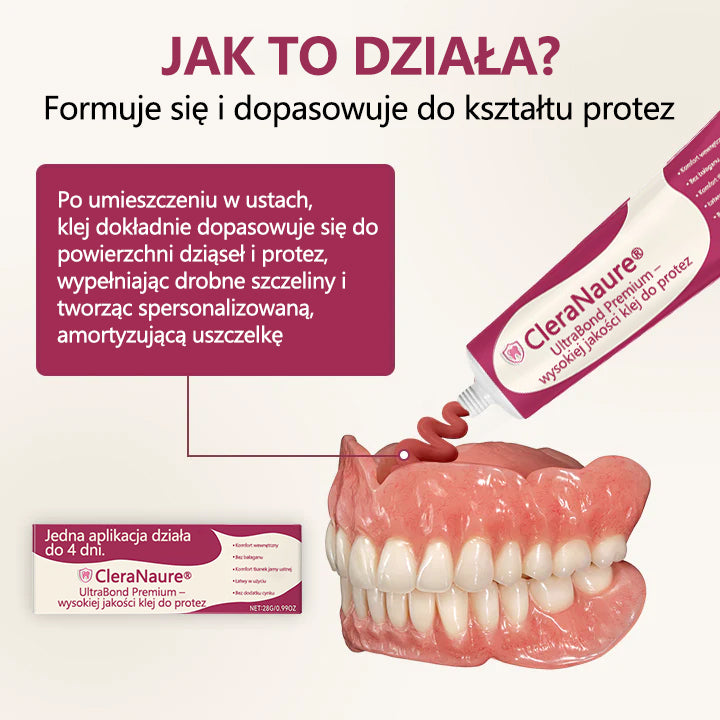 CleraNaure® UltraBond Premium Klej do protez dentystycznych 🔥 Klinicznie udowodniona przyczepność na 4 dni dla bezpiecznego, komfortowego i bezpiecznego klejenia protez bez cynku 🦷