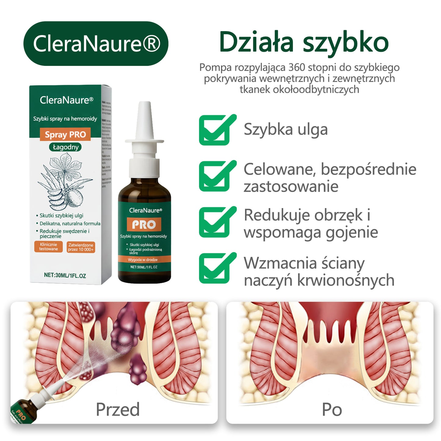 🎁 Oferta ograniczona czasowo | CleraNaure® Szybki Sprays Hemoroidalny PRO