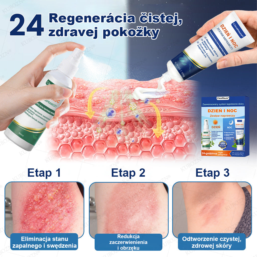 CleraNaure® Eczema Day & Night Repair System – 100% bezwsterydowy duet łagodzący dla intensywnego swędzenia, zaczerwienienia i uszkodzonej skóry (oferta)