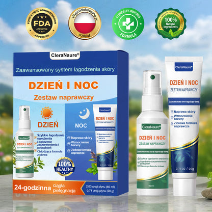 CleraNaure® Eczema Day & Night Repair System – 100% bezwsterydowy duet łagodzący dla intensywnego swędzenia, zaczerwienienia i uszkodzonej skóry (oferta)