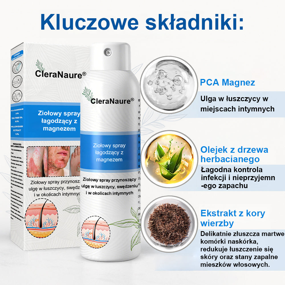 CleraNature® Magnesium Spray – Szybka Ulga dla Swędzącej, Czerwonej i Wrażliwej Skóry (Nawet w Strefach Intymnych)