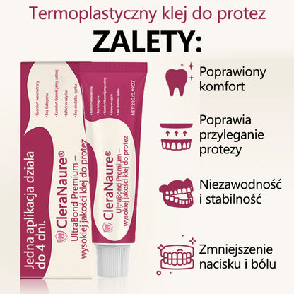CleraNaure® UltraBond Premium Klej do protez dentystycznych 🔥 Klinicznie udowodniona przyczepność na 4 dni dla bezpiecznego, komfortowego i bezpiecznego klejenia protez bez cynku 🦷