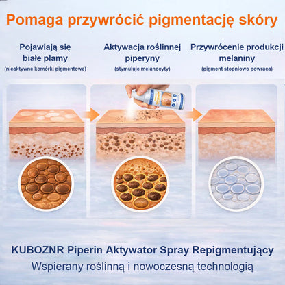 Spray aktywujący repigmentację Piperine Repigment Aktivator® CleraNaure, który aktywuje uśpione komórki pigmentowe i przywraca naturalny kolor skóry.