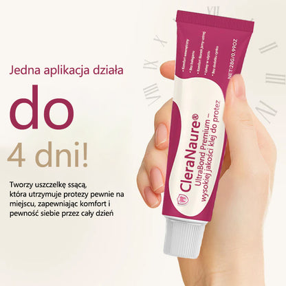CleraNaure® UltraBond Premium Klej do protez dentystycznych 🔥 Klinicznie udowodniona przyczepność na 4 dni dla bezpiecznego, komfortowego i bezpiecznego klejenia protez bez cynku 🦷