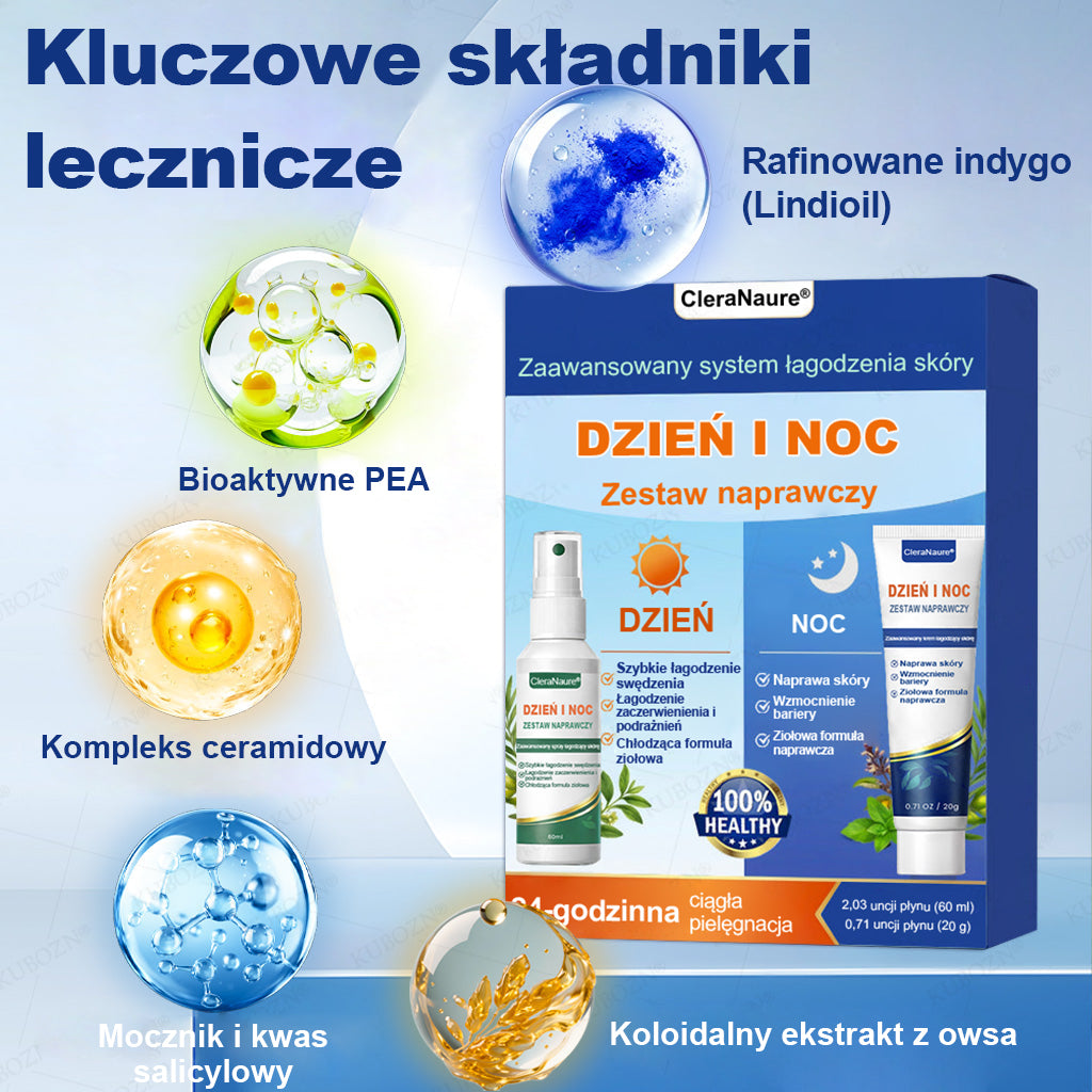 CleraNaure® Eczema Day & Night Repair System – 100% bezwsterydowy duet łagodzący dla intensywnego swędzenia, zaczerwienienia i uszkodzonej skóry (oferta)