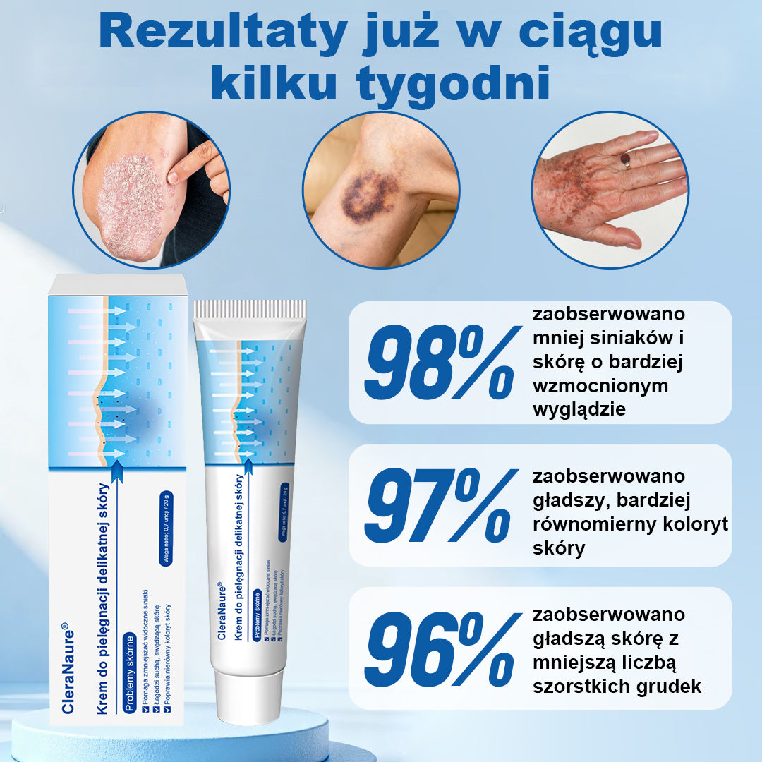CleraNaure® Krem Naprawczy do Skóry Delikatnej 🌿 Wielotorowa Naprawa – na Siniaki, Suchość i Przebarwienia