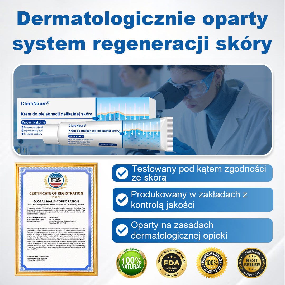 CleraNaure® Krem Naprawczy do Skóry Delikatnej 🌿 Wielotorowa Naprawa – na Siniaki, Suchość i Przebarwienia