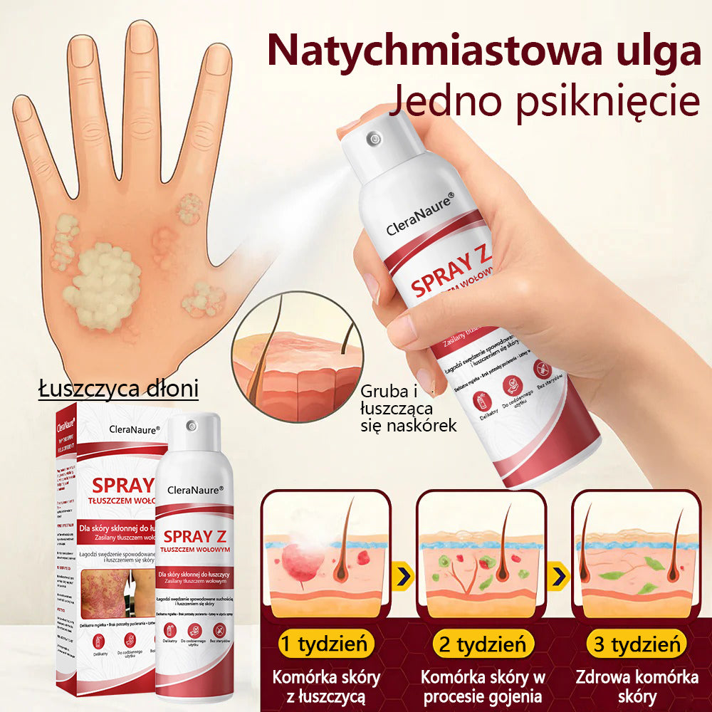 🥇CleraNature® Beef Tallow Spray dla swędzącej, łuszczącej się skóry skłonnej do łuszczycy🥇