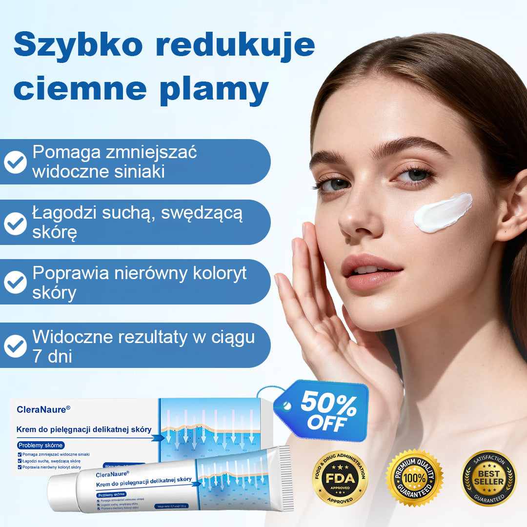 CleraNaure® Krem Naprawczy do Skóry Delikatnej 🌿 Wielotorowa Naprawa – na Siniaki, Suchość i Przebarwienia