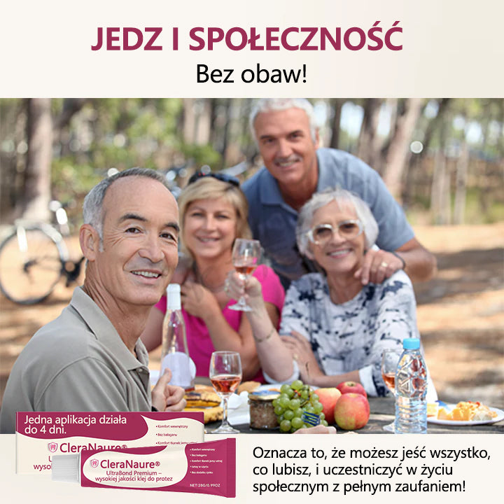 CleraNaure® UltraBond Premium Klej do protez dentystycznych 🔥 Klinicznie udowodniona przyczepność na 4 dni dla bezpiecznego, komfortowego i bezpiecznego klejenia protez bez cynku 🦷