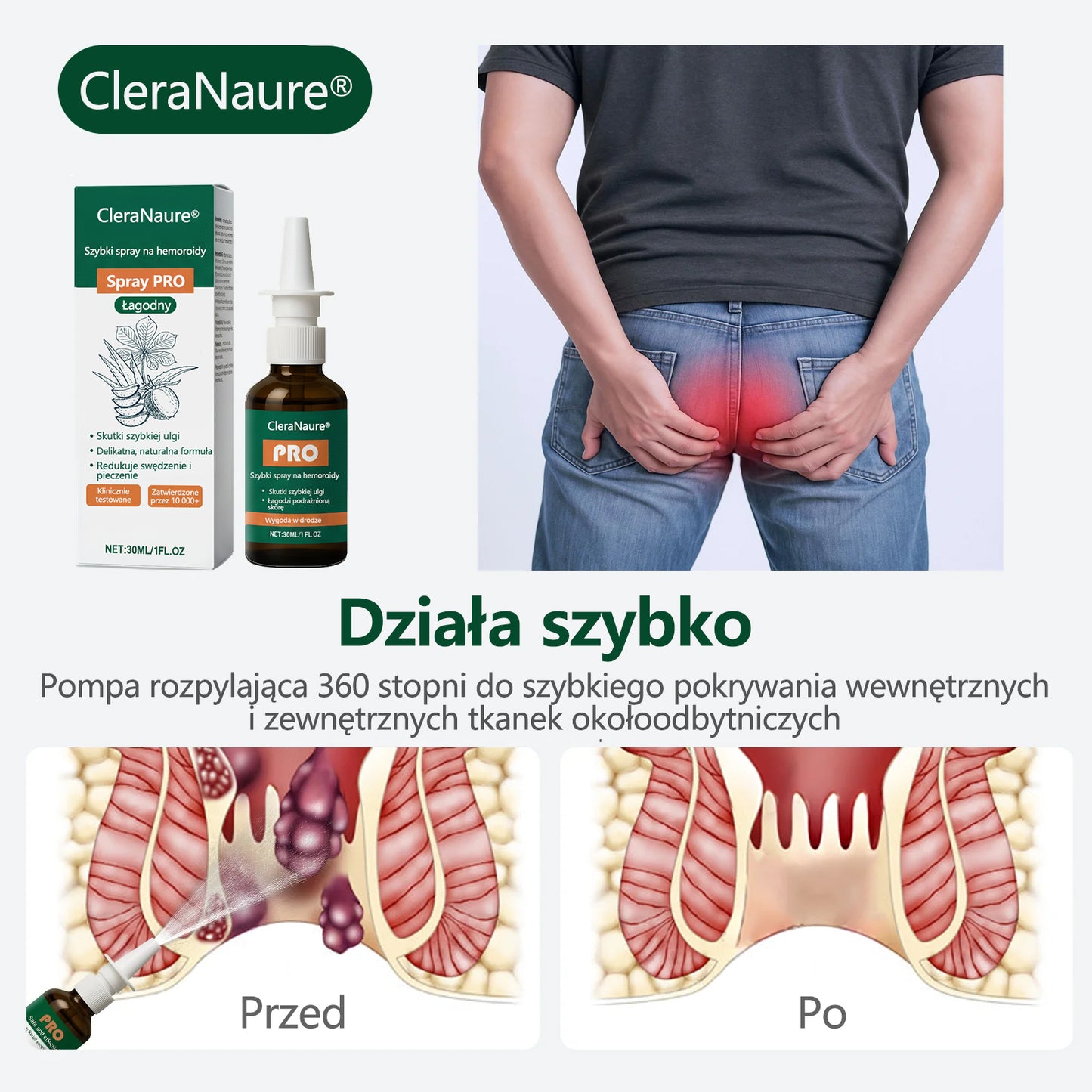 🎁 Oferta ograniczona czasowo | CleraNaure® Szybki Sprays Hemoroidalny PRO