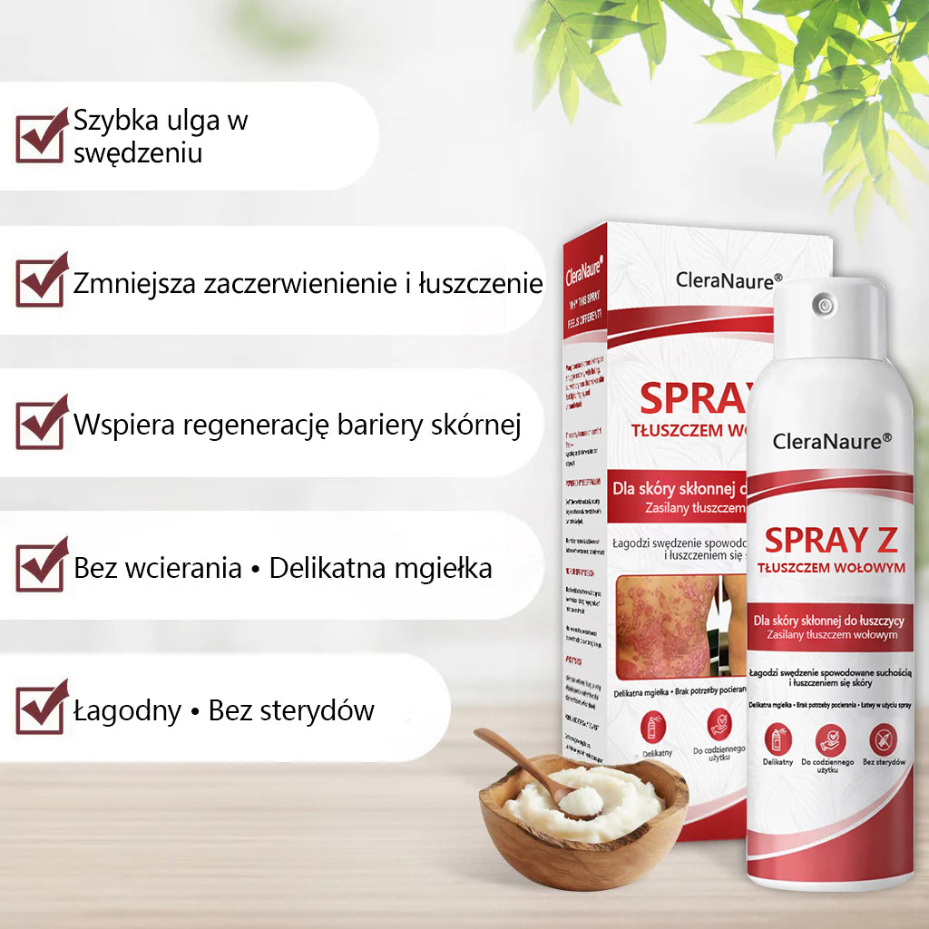 🥇CleraNature® Beef Tallow Spray dla swędzącej, łuszczącej się skóry skłonnej do łuszczycy🥇