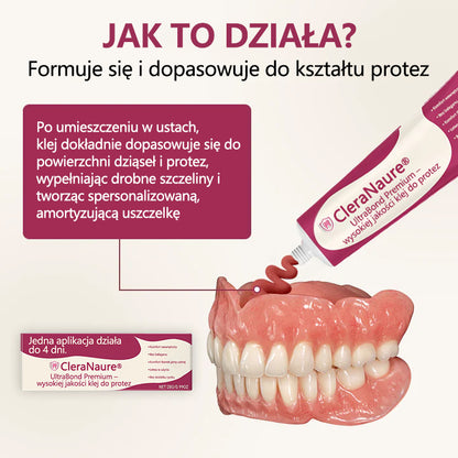 CleraNaure® UltraBond Premium Klej do protez dentystycznych 🔥 Klinicznie udowodniona przyczepność na 4 dni dla bezpiecznego, komfortowego i bezpiecznego klejenia protez bez cynku 🦷