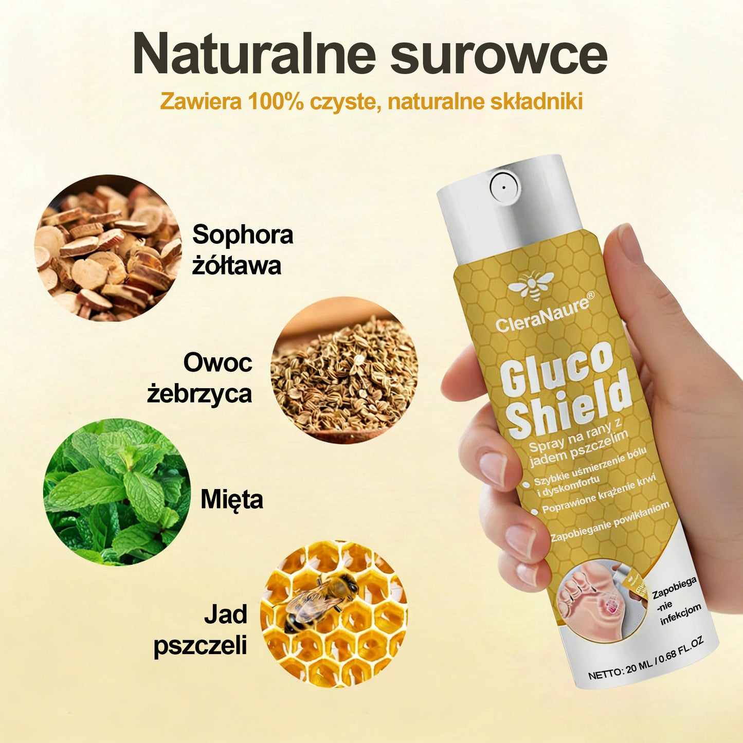 CleraNaure® GlucoShield Spray na rany z jadem pszczelim