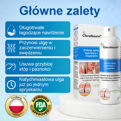 CleraNature® Magnesium Spray – Szybka Ulga dla Swędzącej, Czerwonej i Wrażliwej Skóry (Nawet w Strefach Intymnych)