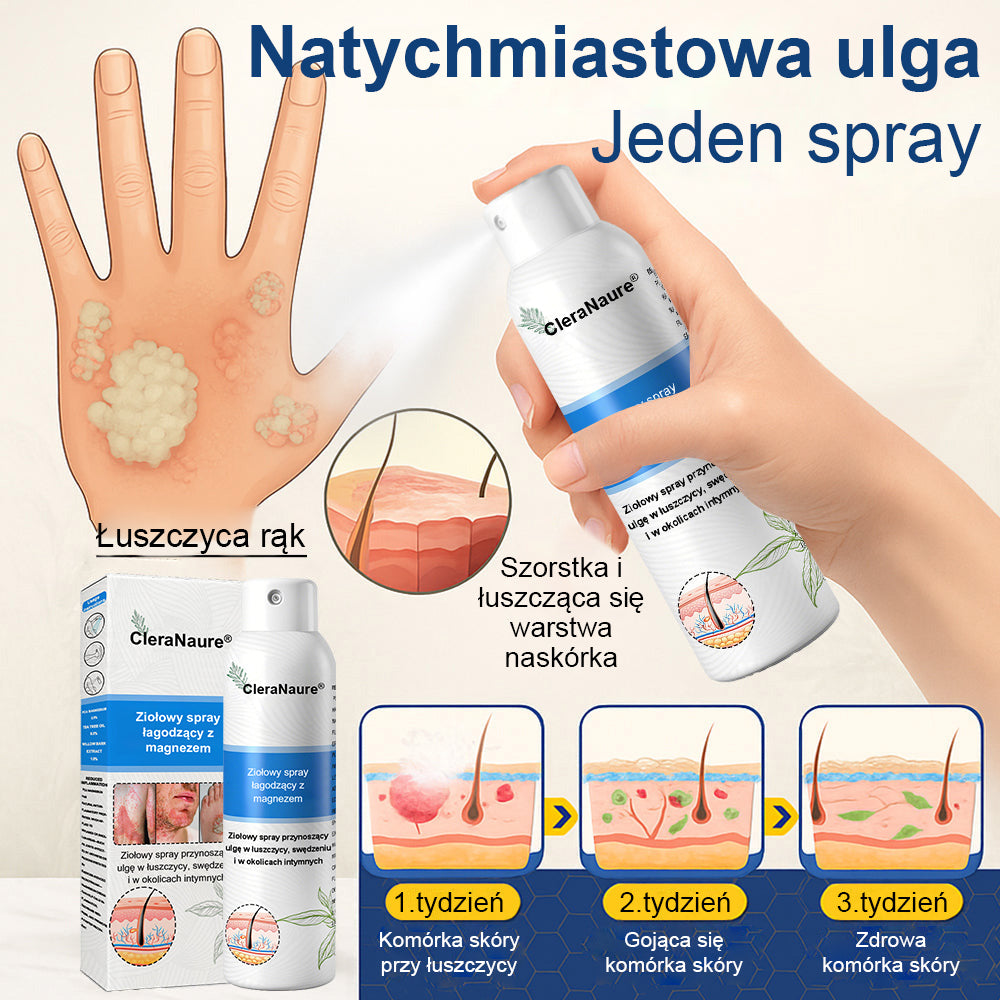 CleraNature® Magnesium Spray – Szybka Ulga dla Swędzącej, Czerwonej i Wrażliwej Skóry (Nawet w Strefach Intymnych)